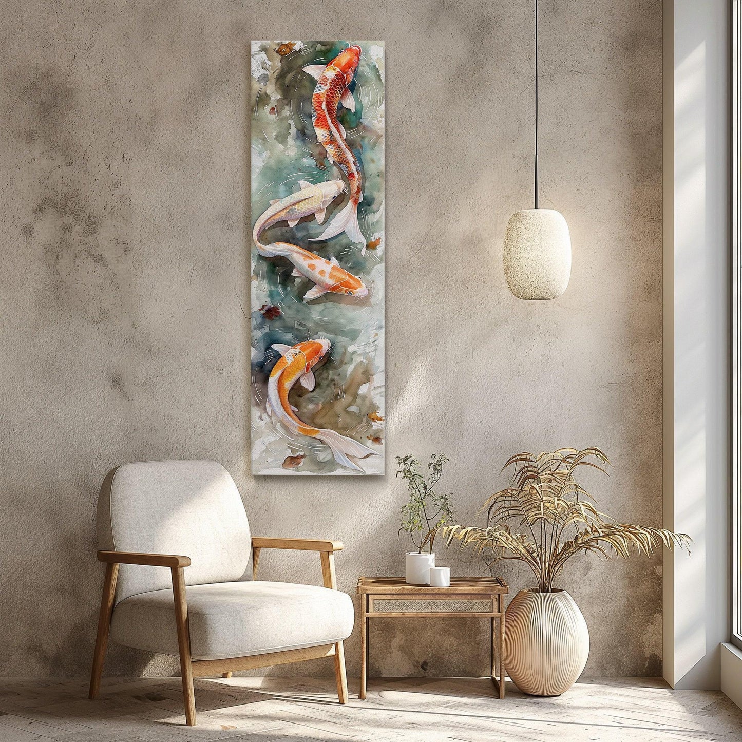 Koi Fish Pond modern canvas wall art, ready to hang (view 2)