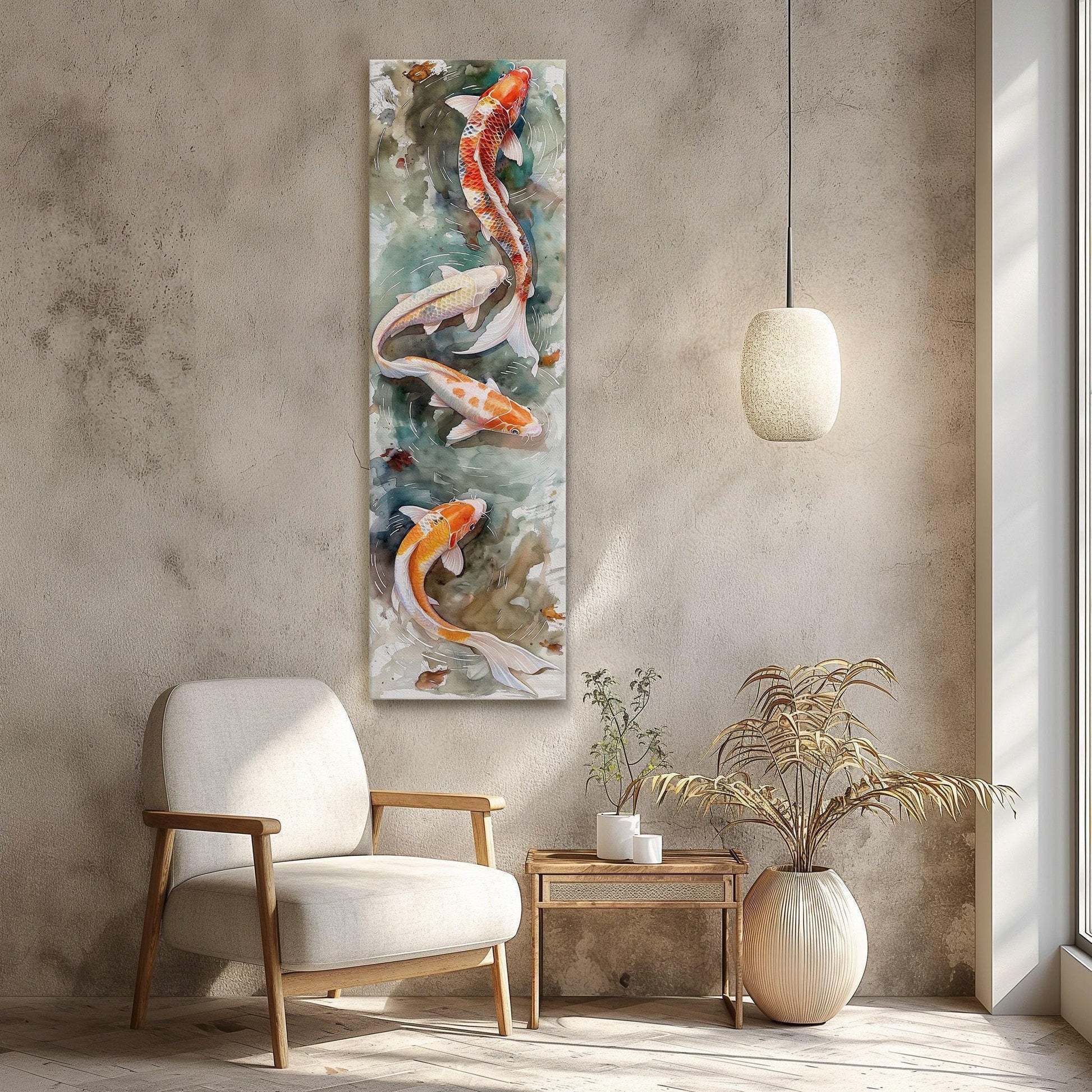 Koi Fish Pond modern canvas wall art, ready to hang (view 2)