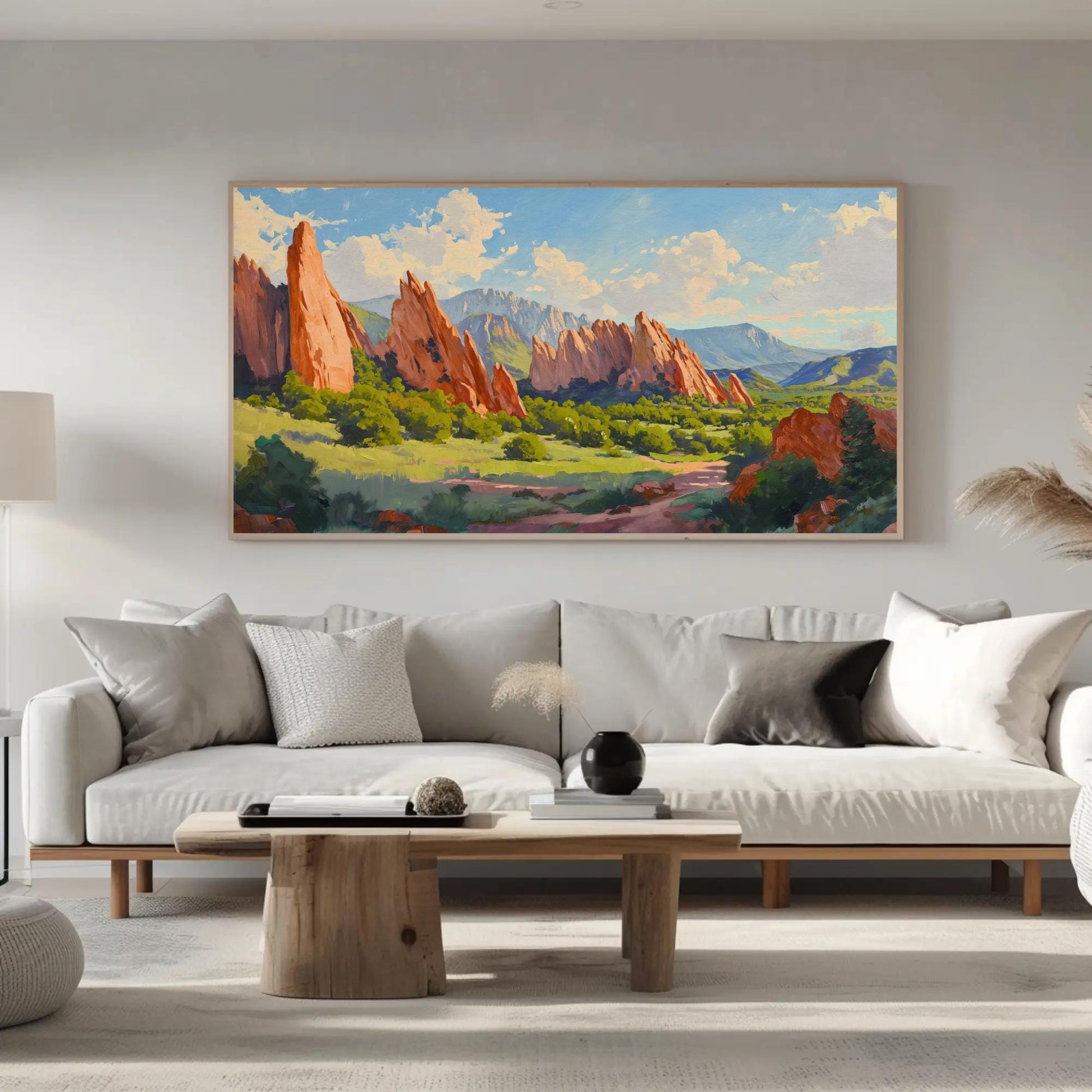 Garden of the Gods , Colorado Landscape canvas wall art shown in a living room