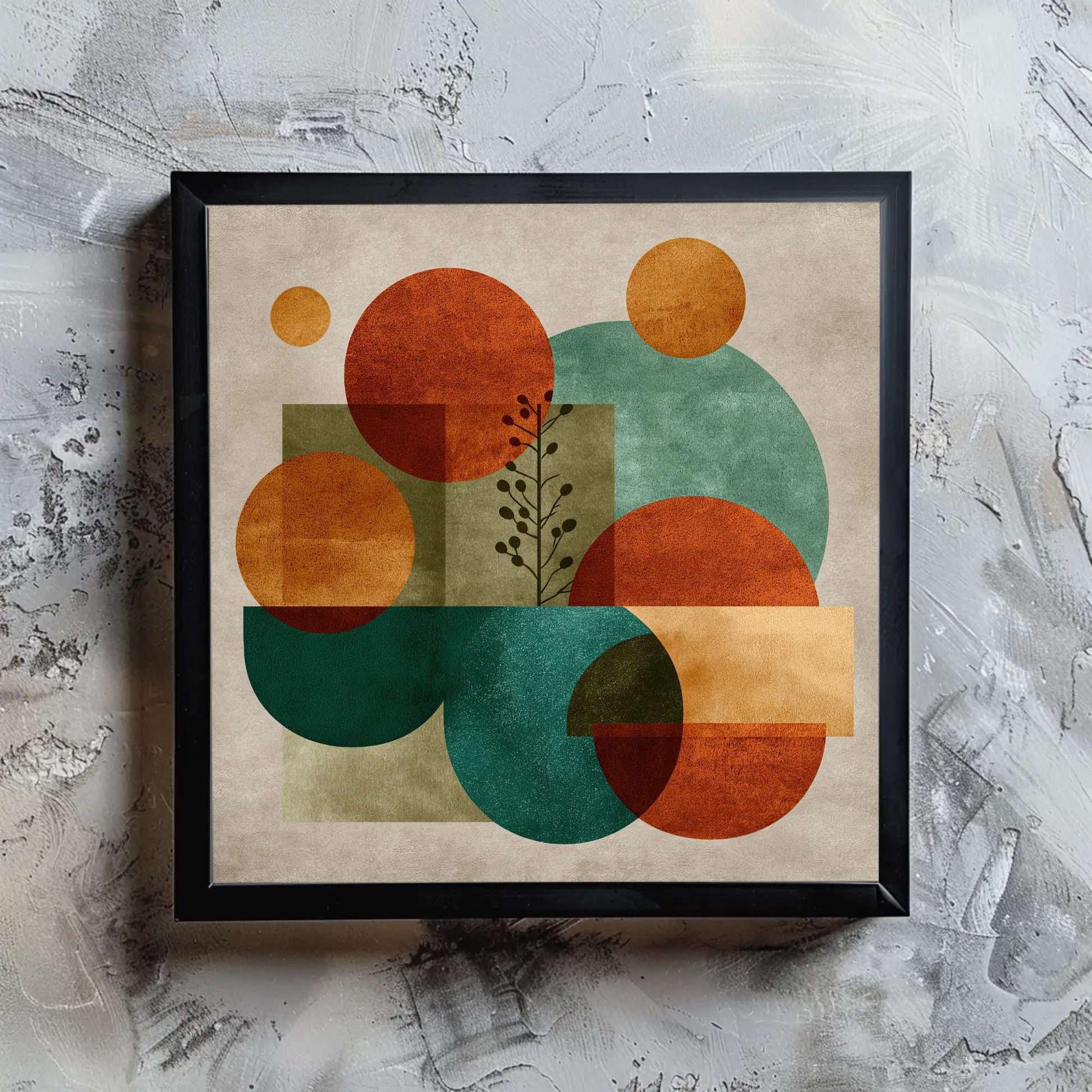 Japandi Canvas Print, Geometric Wall Art With Botanical Design, Earth Tone Decor