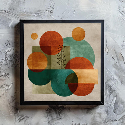 Japandi Canvas Print, Geometric Wall Art With Botanical Design, Earth Tone Decor