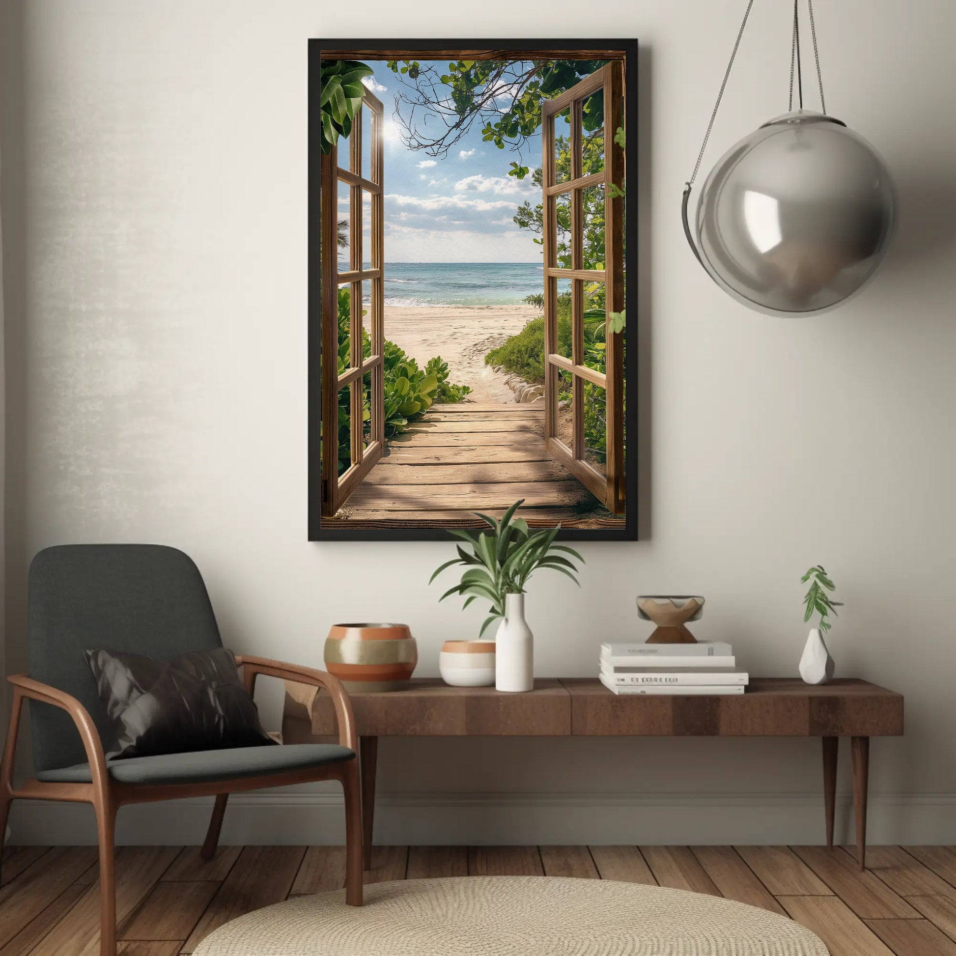 a room with a chair and a painting on the wall