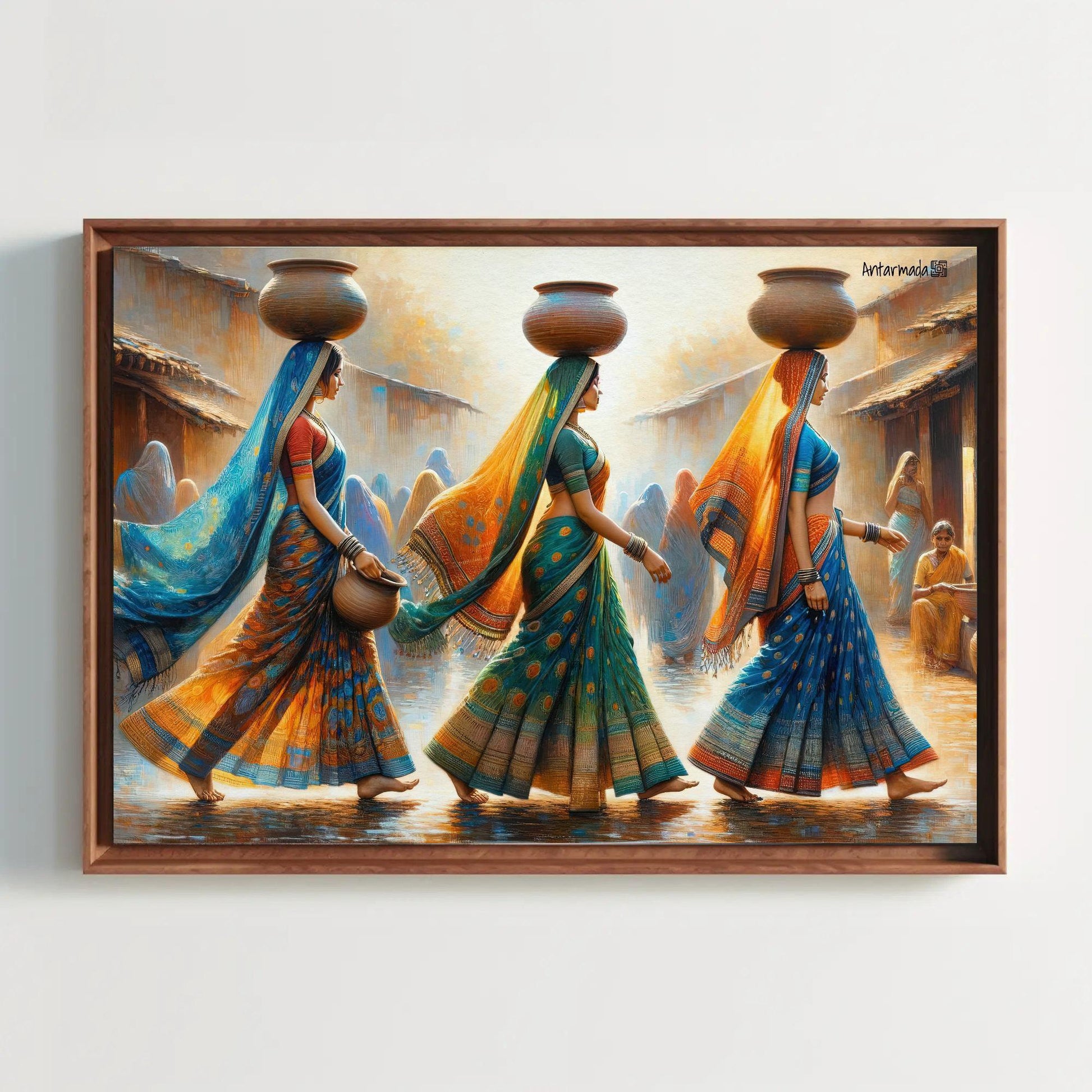 Indian Women Clay Pots , Traditional Desi canvas wall art, gallery-wrapped or framed