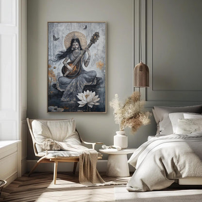 Abstract Saraswati , Modern Hindu Goddess modern canvas wall art, ready to hang (view 2)