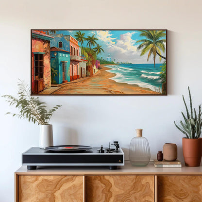 Puerto Rico Beach , Caribbean Tropical canvas wall art shown above a cabinet