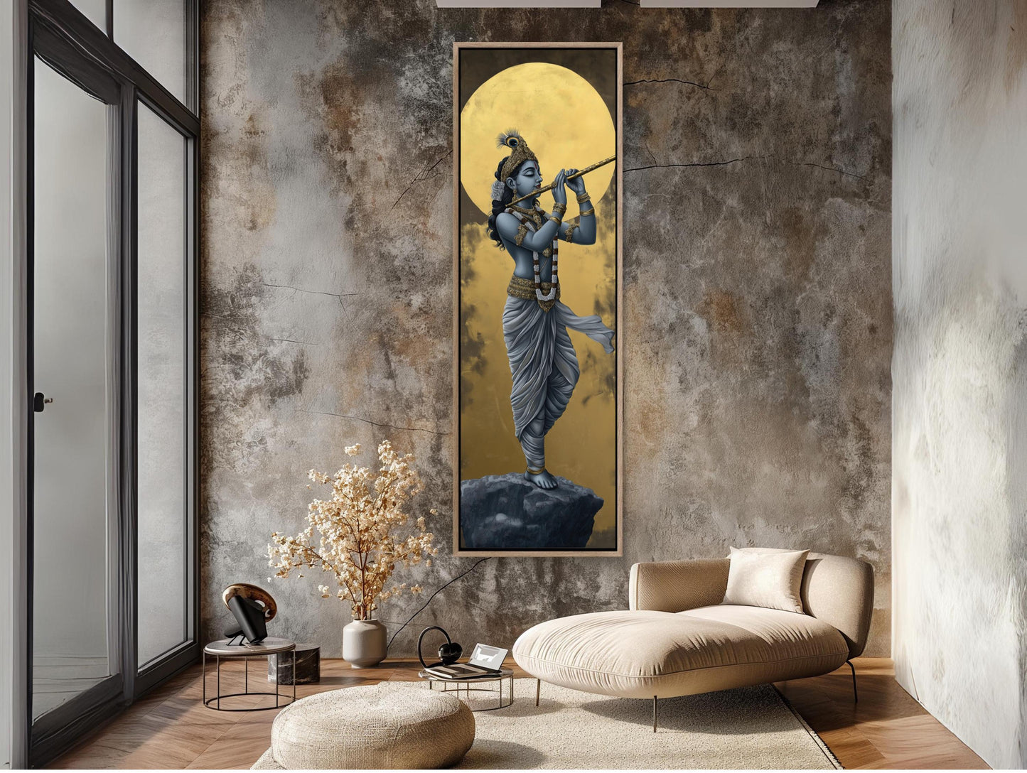 Lord Krishna canvas wall art shown in a living room (view 4)