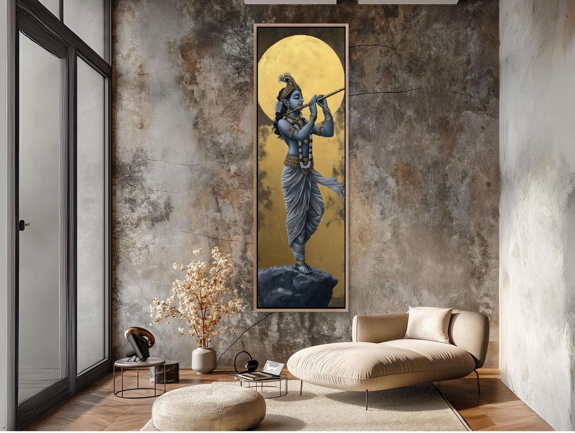 Lord Krishna canvas wall art shown in a living room (view 4)