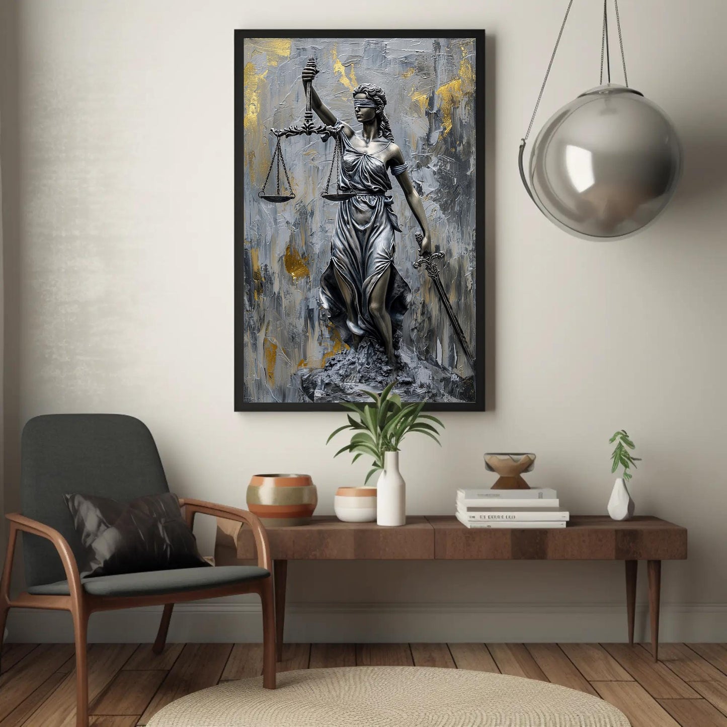 Lady Justice , Legal Office Symbolic canvas wall art shown in a styled room (view 3)