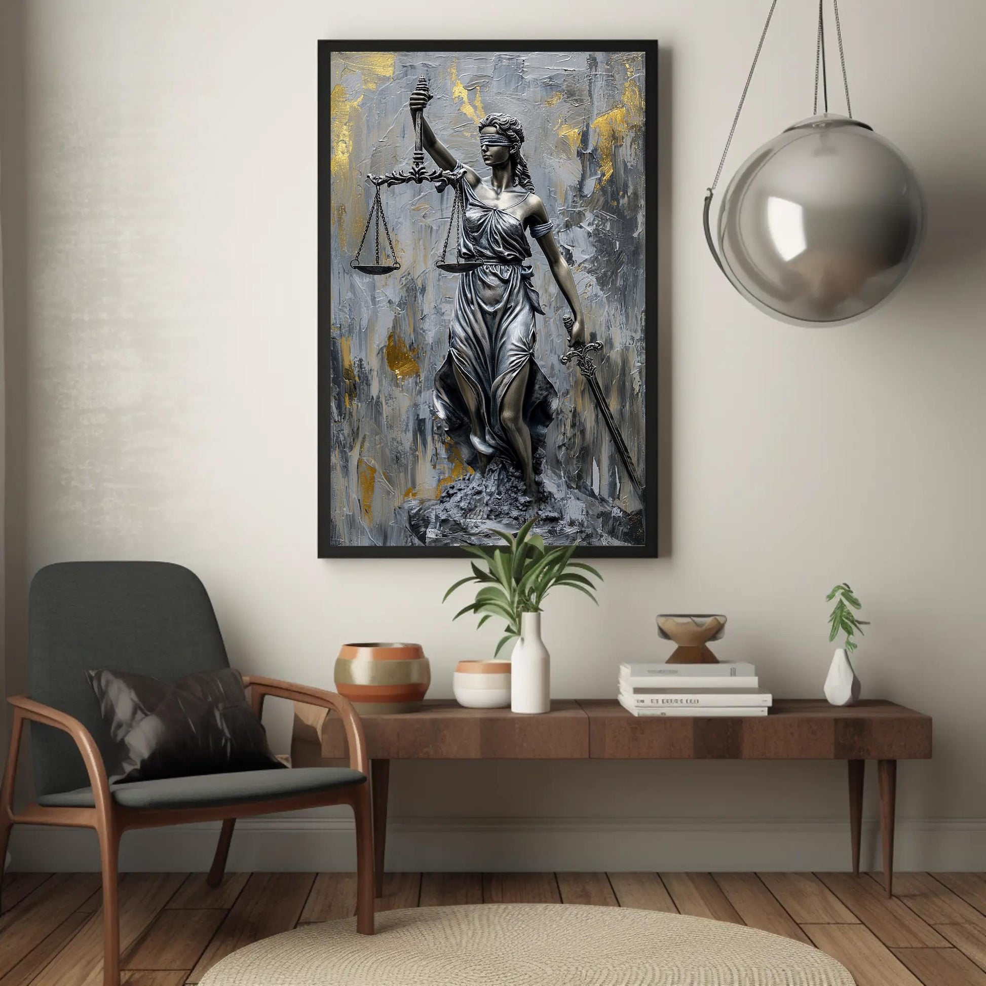 Lady Justice , Legal Office Symbolic canvas wall art shown in a styled room (view 3)