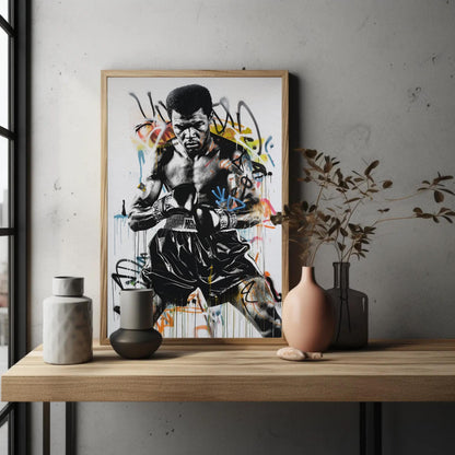 Muhammad Ali Graffiti canvas wall art shown in a styled room (view 3)