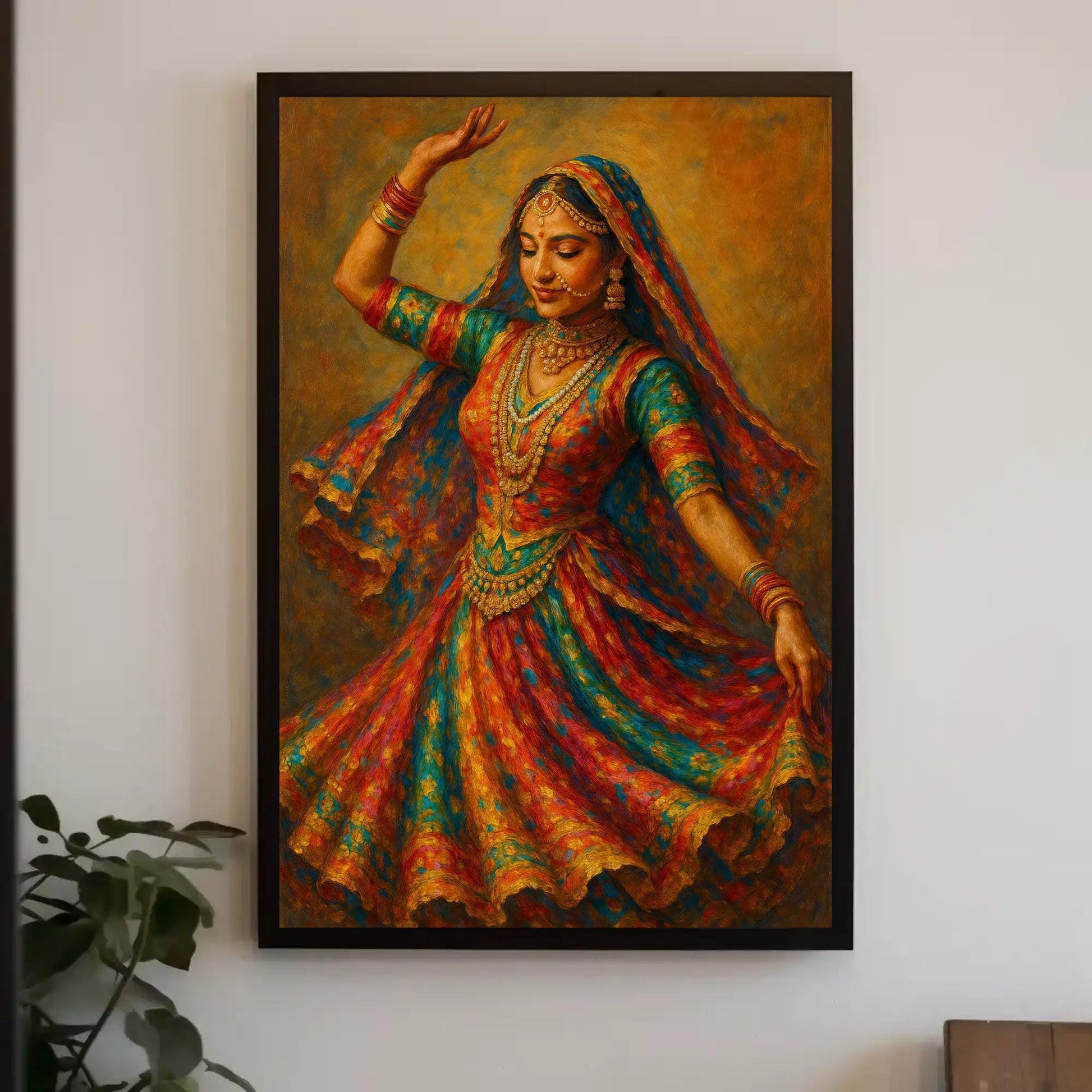 Bharatanatyam Dancer Canvas, Vibrant Indian Dance Art Print, Graceful Wall Decor