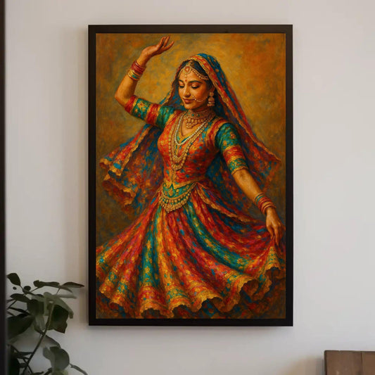 a painting of a woman in a colorful dress