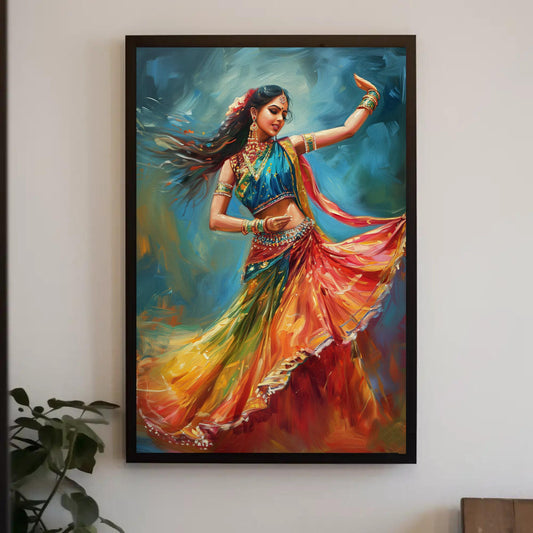 a painting of a woman in a colorful dress