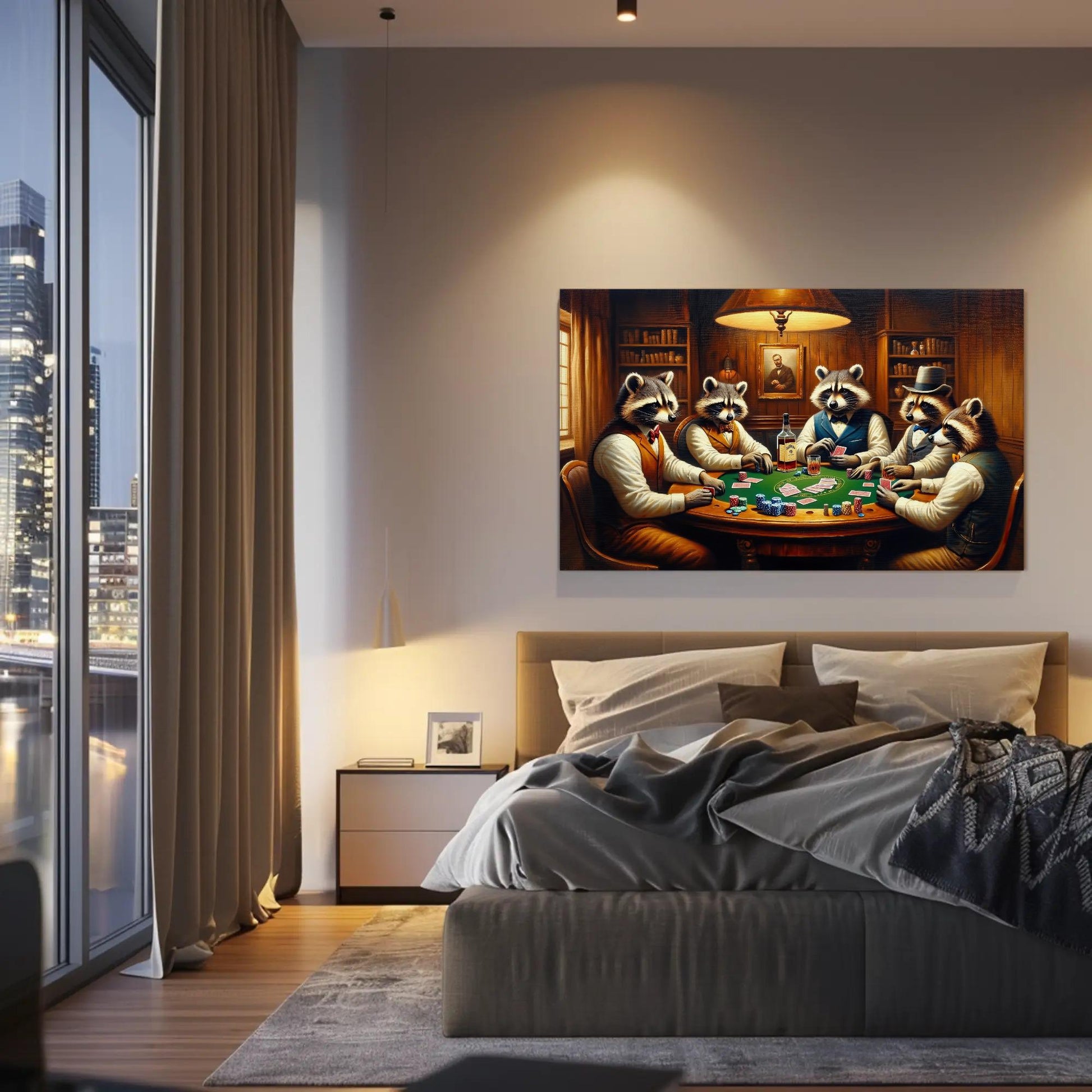 Raccoons Playing Poker art deco canvas wall art for the home
