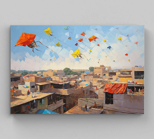India Kite Festival Canvas Print, Colorful Desi Festival Wall Art