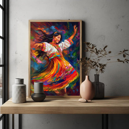 Peruvian Dancer , Andean Folk Art Wall canvas wall art shown in a styled room