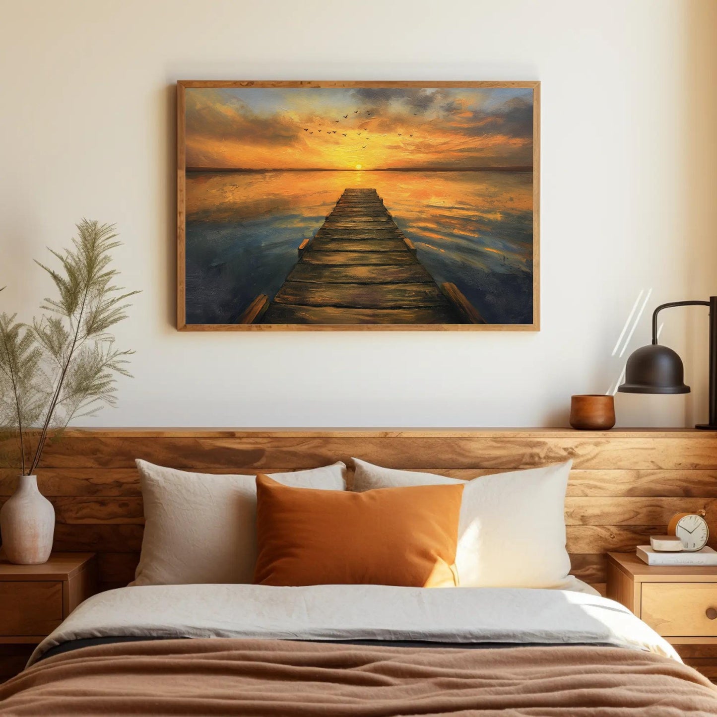 Sunset Dock Canvas - Extra Large Rustic Sunset Scene Lake House Decor Print