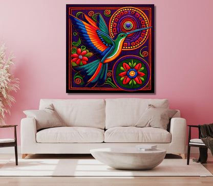 Huichol Hummingbird boho canvas wall art for the home