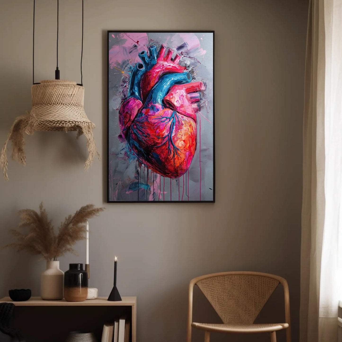 Abstract Human Heart Painting canvas wall art shown in a styled room