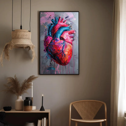Abstract Human Heart Painting canvas wall art shown in a styled room