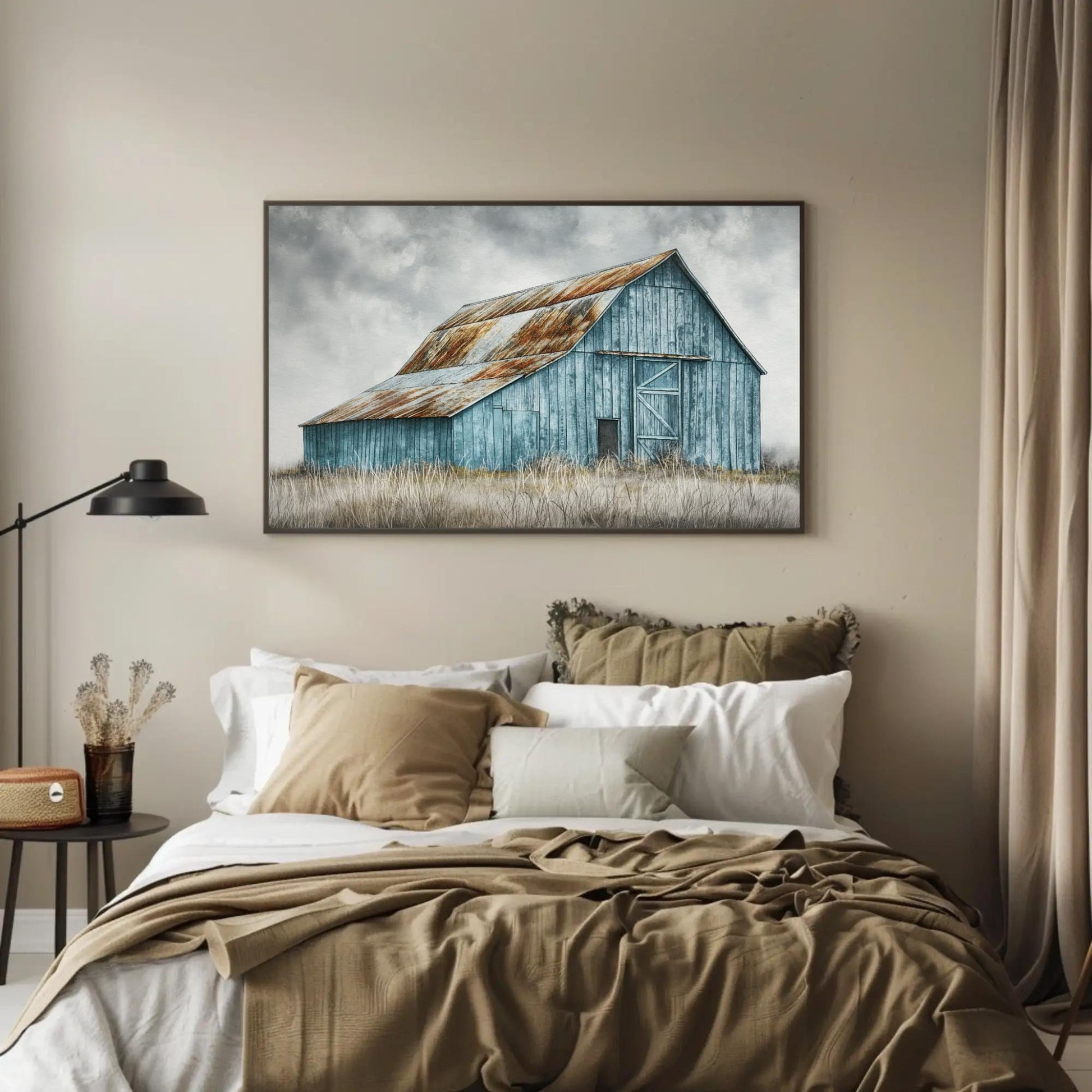 Rustic Blue Barn canvas print, premium giclée wall art