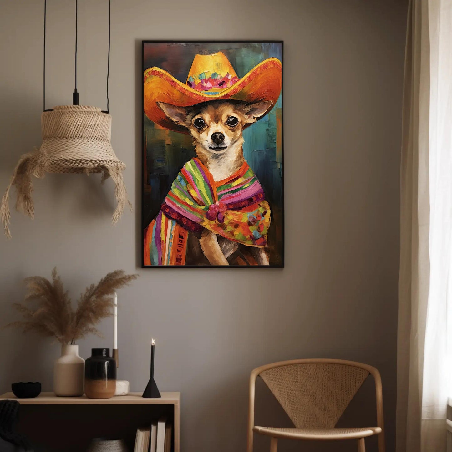 Funny Mexican Chihuahua , Dog Lover folk art canvas wall art, ready to hang