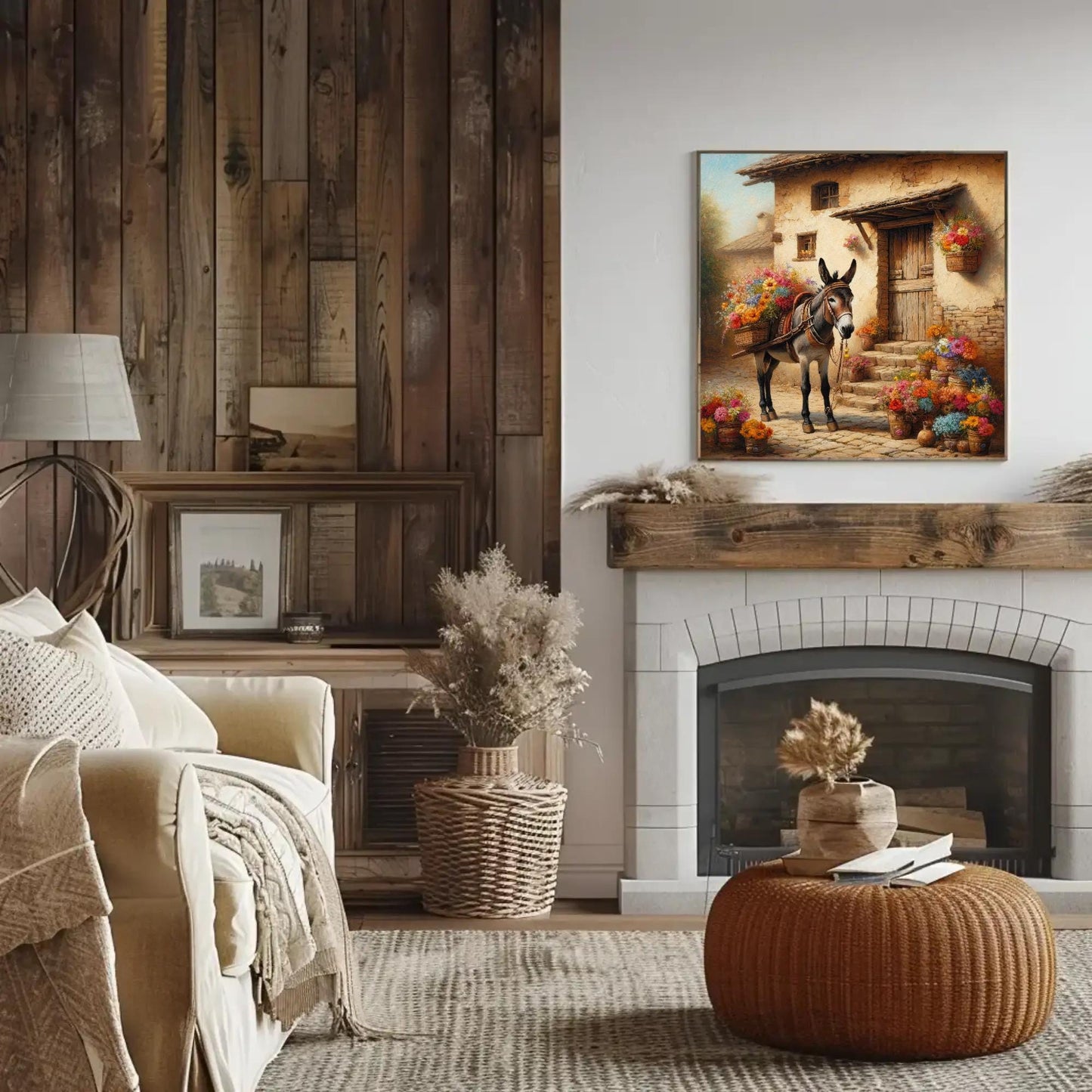 Mexican Burro Art canvas wall art shown in a living room (view 3)