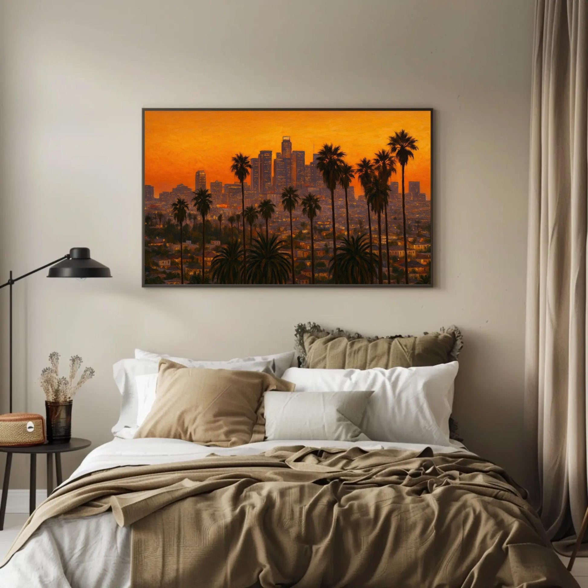 Los Angeles Sunset canvas wall art shown in a bedroom (view 2)