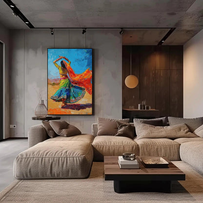 Indian Folk Dance Painting traditional canvas wall art, ready to hang (view 2)