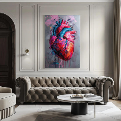 Abstract Human Heart Painting canvas wall art shown in a living room
