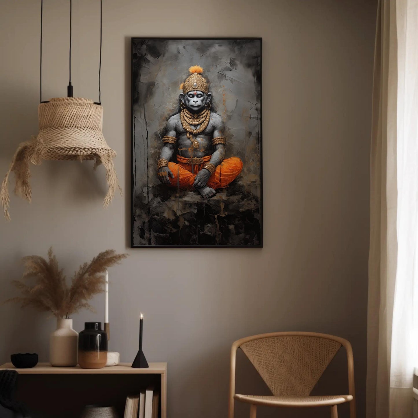 Lord Hanuman canvas wall art shown in a styled room (view 2)