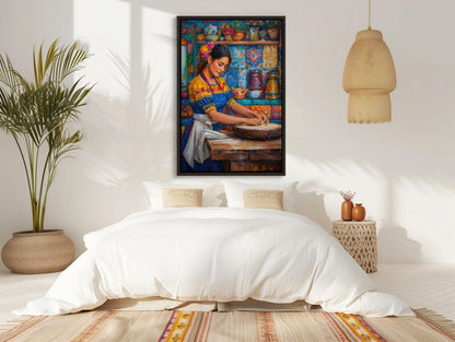 Mexican Kitchen , Abuela Tortilla canvas wall art shown in a styled room (view 2)