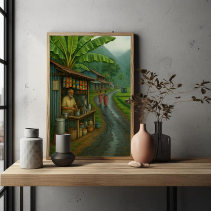 South Indian Tea Stall Art canvas wall art shown in a styled room
