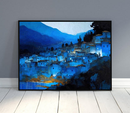 Chefchaouen Morocco Art canvas print, premium giclée wall art