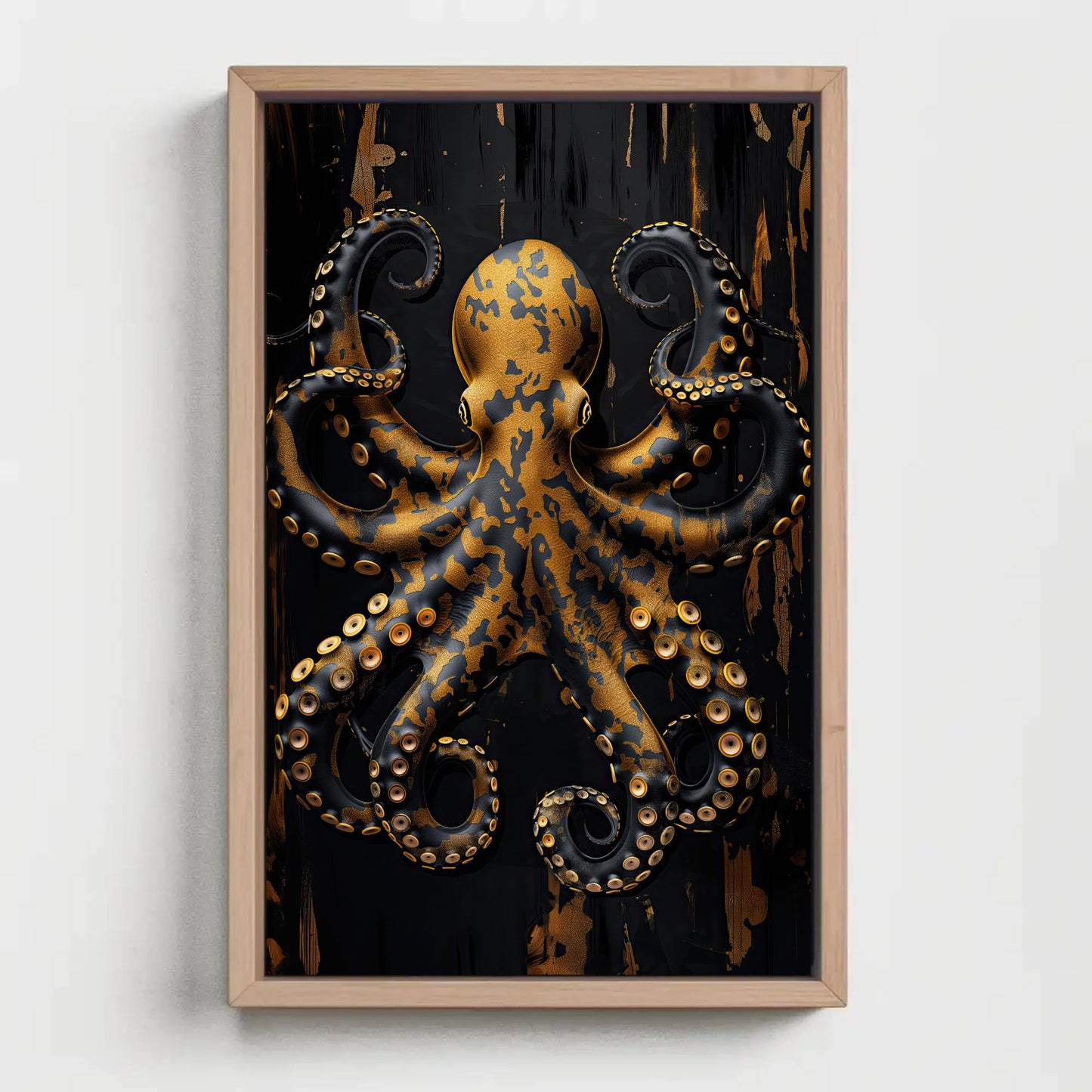 Gold Octopus canvas wall art shown in a styled room (view 2)