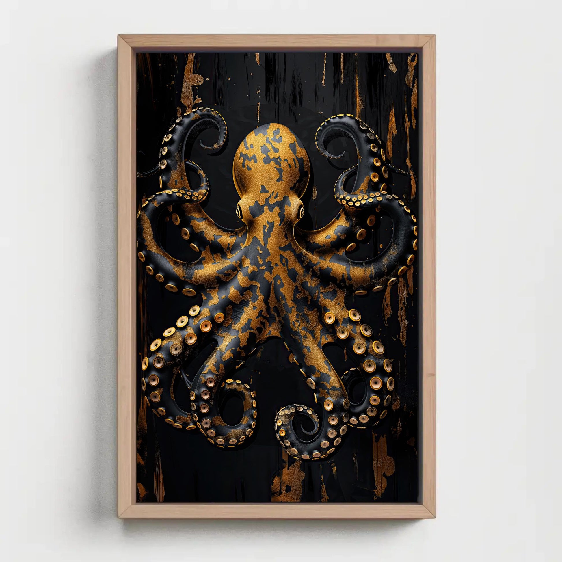 Gold Octopus canvas wall art shown in a styled room (view 2)