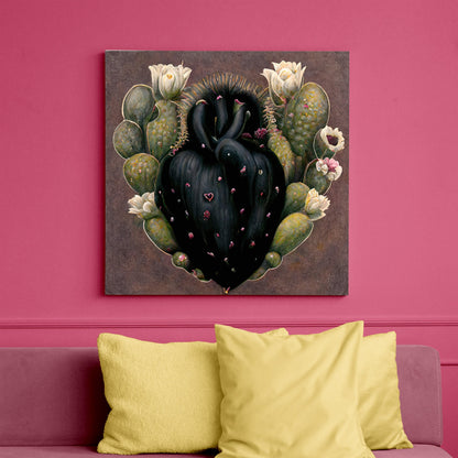 Cactus Heart , Mexican Folk Art Boho Wall boho canvas wall art, ready to hang