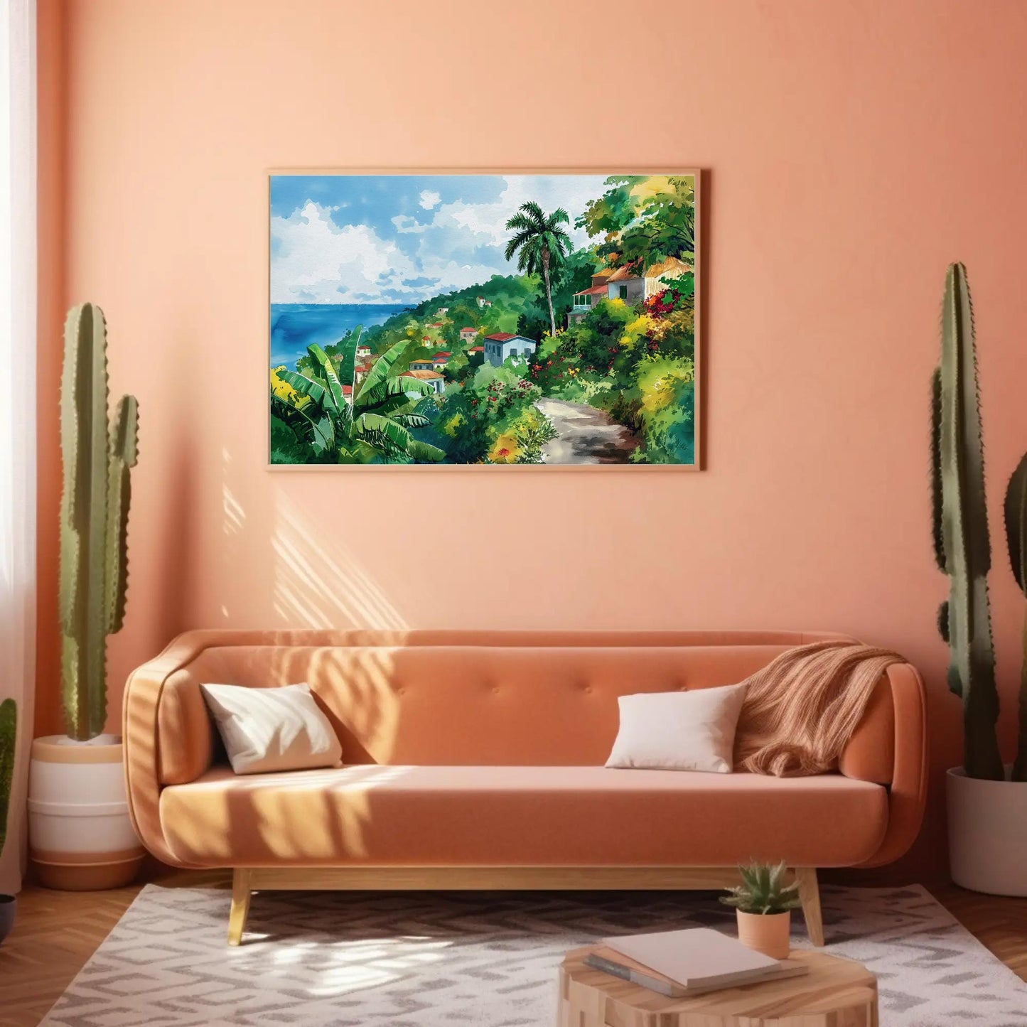 Jamaica , Caribbean Tropical Seascape canvas wall art shown in a living room