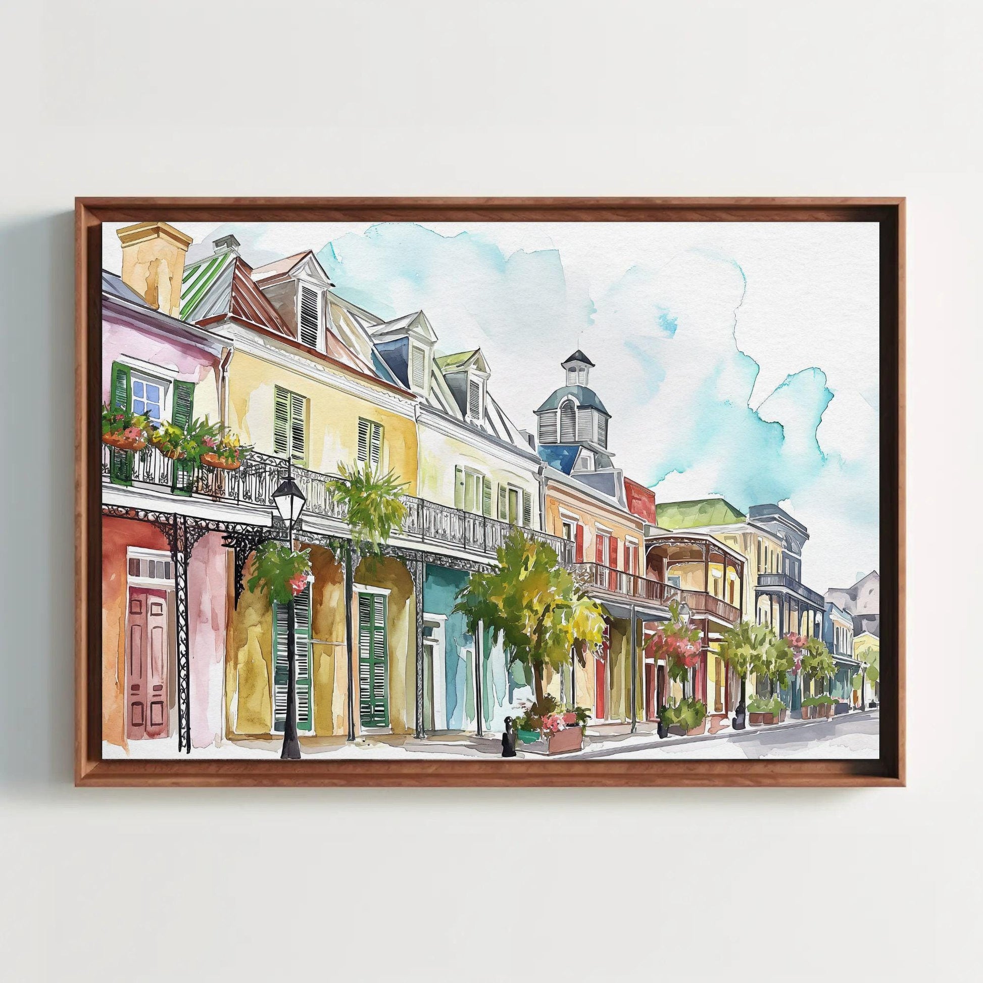 French Quarter , New Orleans Watercolor canvas wall art, gallery-wrapped or framed