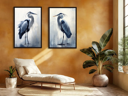 Blue Heron Canvas Print Set – Coastal Nautical Wall Art Wall Art – Canvas Print