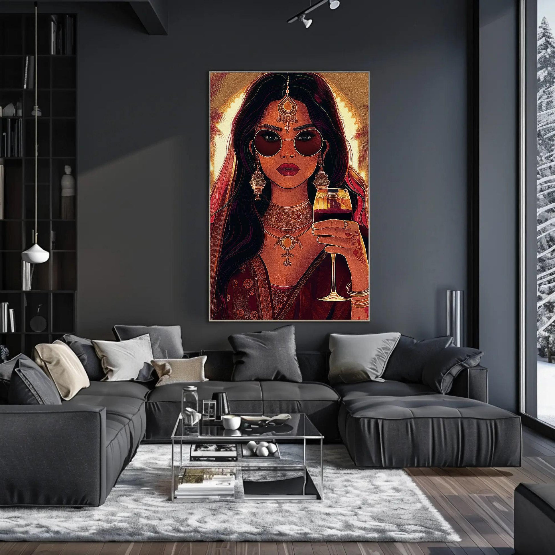 Modern Indian Woman Art canvas wall art shown in a styled room (view 2)