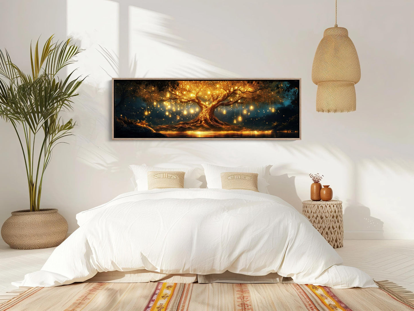 Glowing Tree , Magical Fantasy Forest canvas wall art shown in a bedroom (view 2)