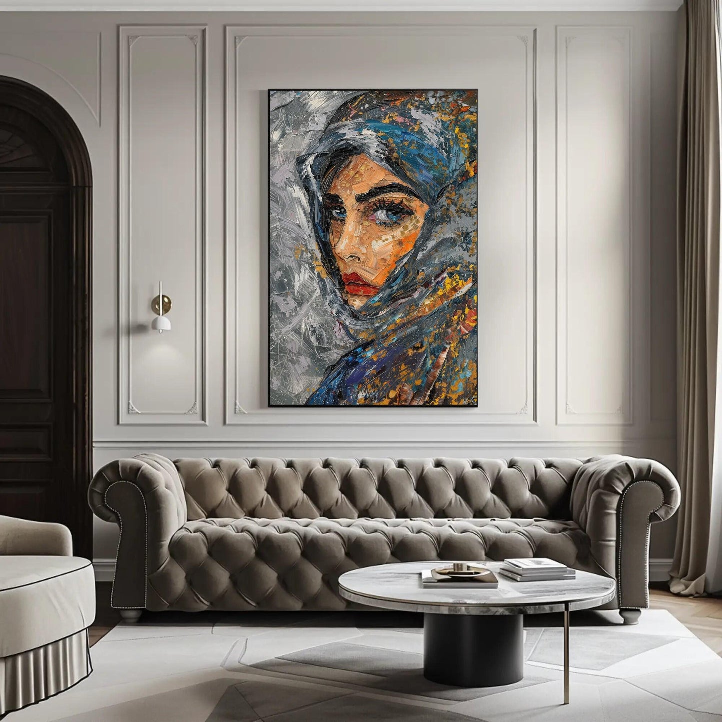 Muslim Woman canvas wall art shown in a living room (view 4)