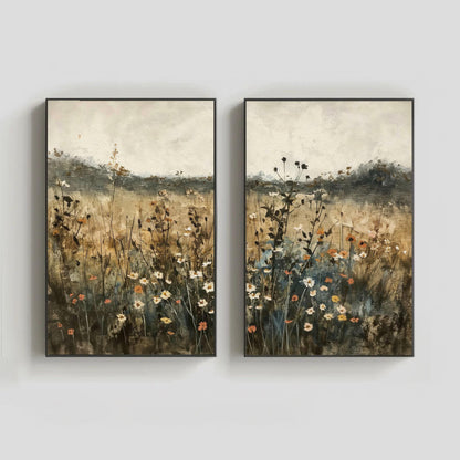 Muted Wildflowers farmhouse canvas wall art, ready to hang