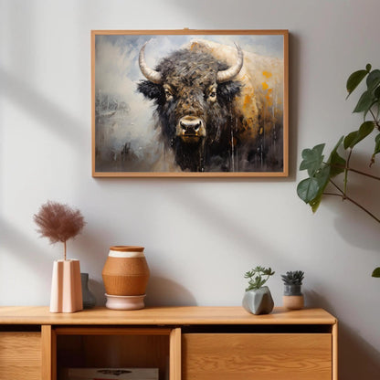 Bison , Minimalist Buffalo Farmhouse farmhouse canvas wall art, ready to hang