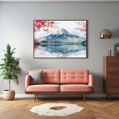 Mount Fuji canvas wall art shown in a living room