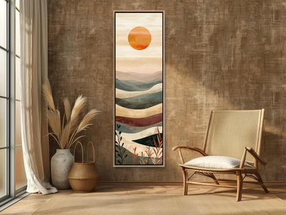 Boho Mountain Canvas Art, Minimalist Landscape, Earth Tones Wall Decor, Framed Print
