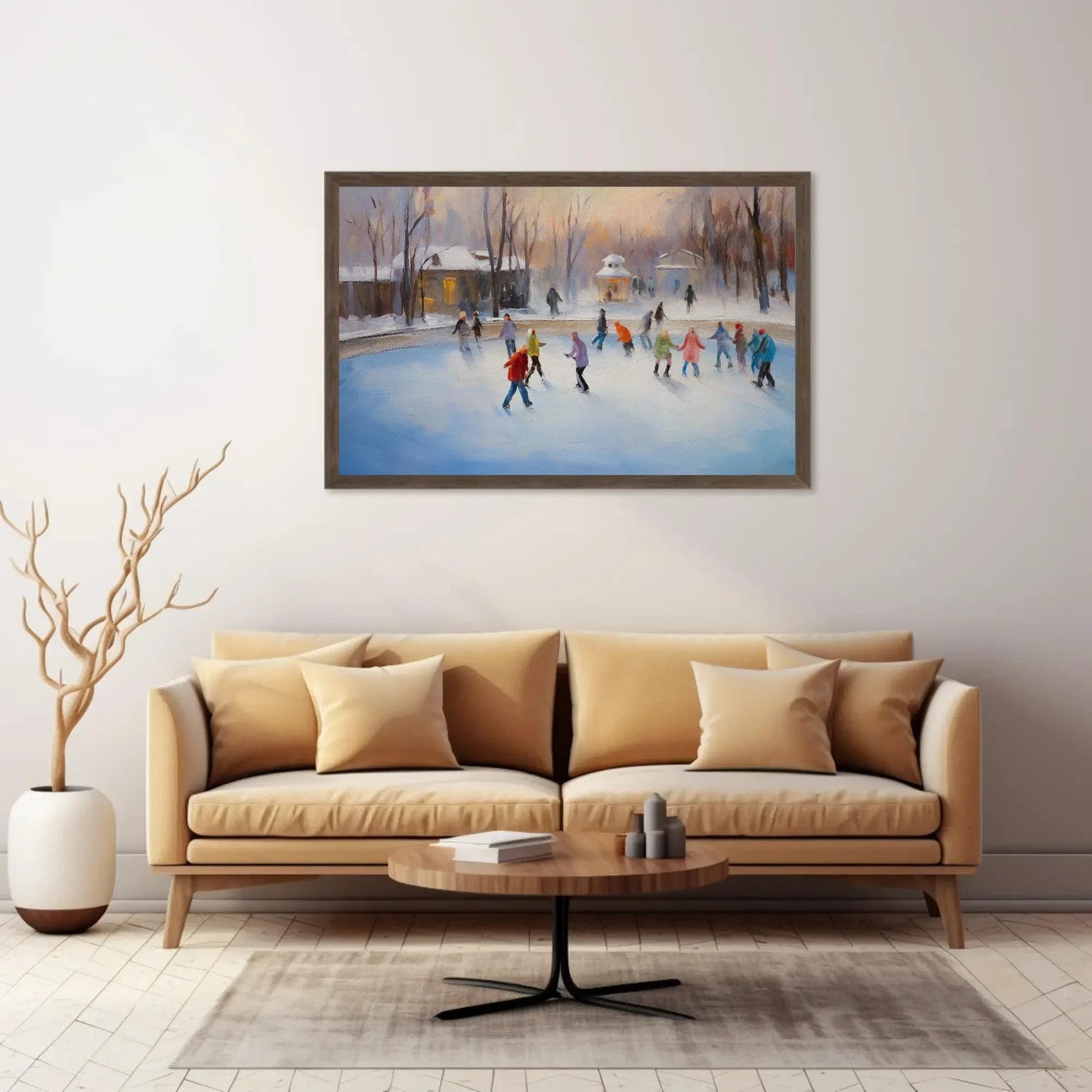 Ice Skating Oil Painting - Scenic Winter Scene - Christmas Wall Art - Christmas Decor Gift - Indoor Ice Skating Rink Decor - Christmas Gift Wall Art – Canvas Print