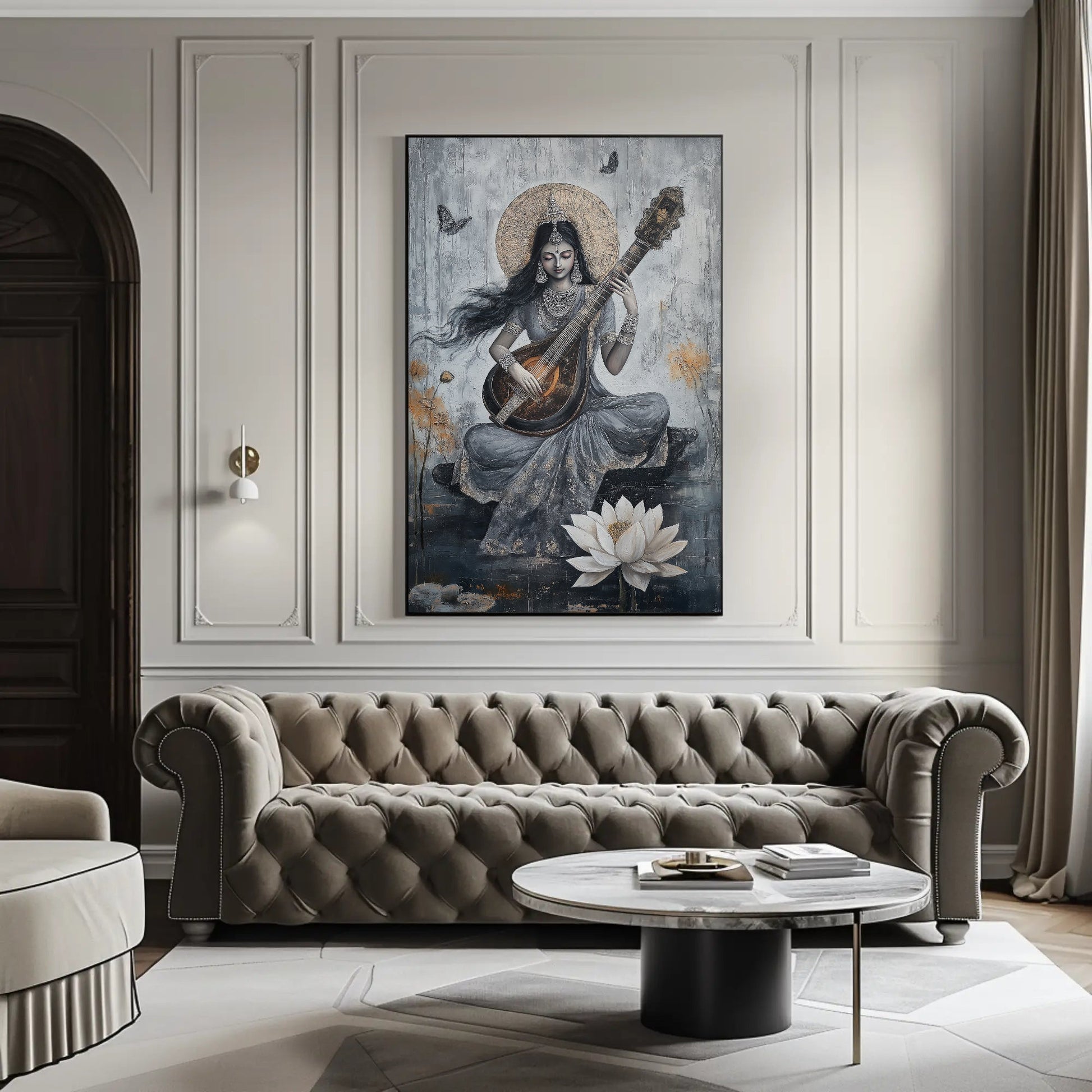 Goddess Saraswati Abstract Canvas Painting
