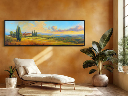 Tuscany , Italian Countryside Vineyard canvas wall art shown in a styled interior